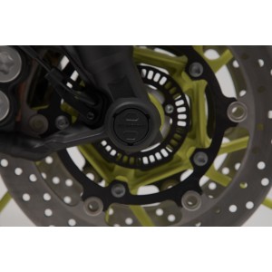 Kit de topes anticaidas para el eje delantero Negro. MT-09 / Tracer 900 / YZF-R7, Aprilia.