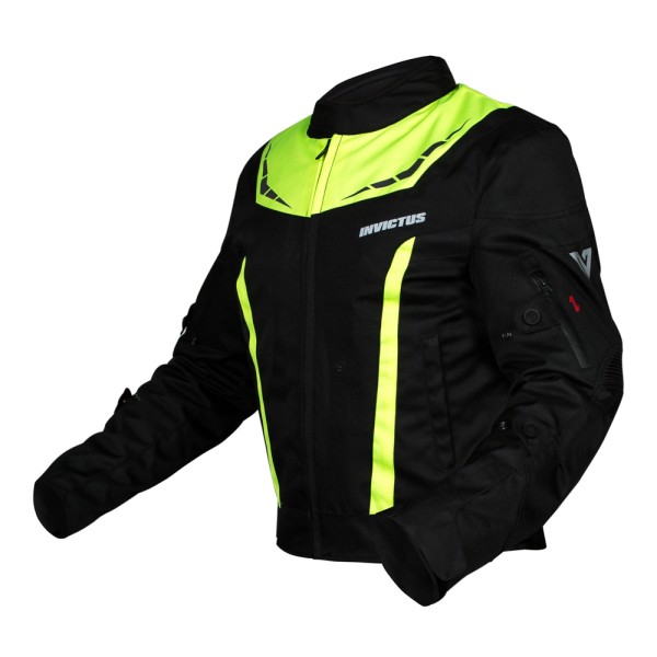 Chaqueta corta de moto hombre Invictus Atlas Black Fluo