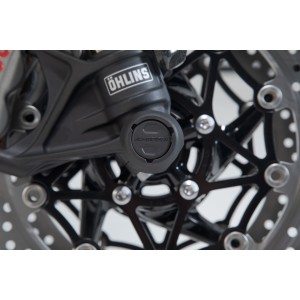 Kit de topes anticaidas para el eje delantero Negro. Modelos Triumph, Yamaha, Royal Enfield.