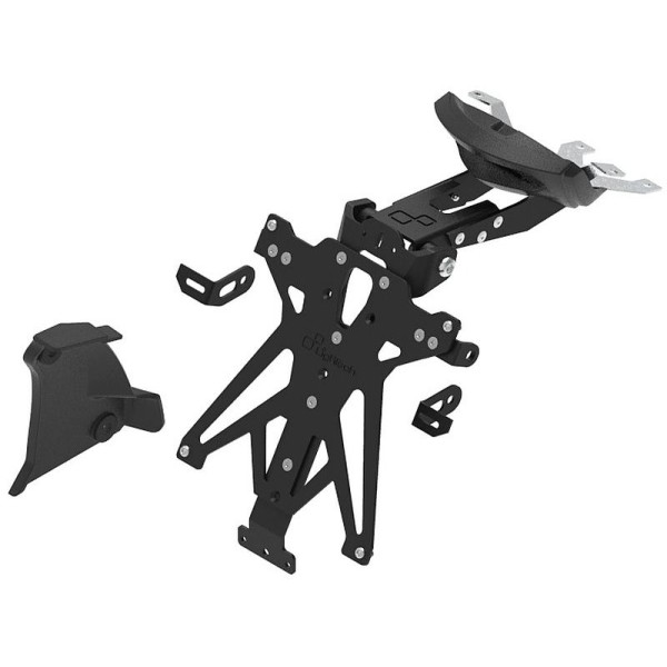 Portamatrículas regulable con catadrióptico y luz de matrícula con protector de basculante Negro Lightech KTARTR110A3