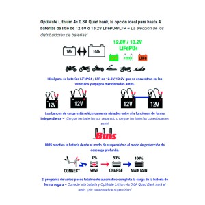 Cargador/Mantenedor de baterías Optimate Lithium 4S 4 X 0,8A TM-484