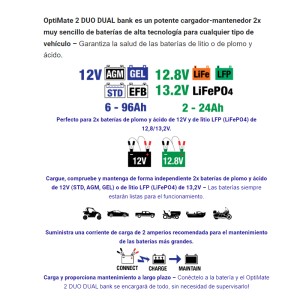 Cargador/Mantenedor de baterías Optimate 2 Duo x 2 Bank TM-570