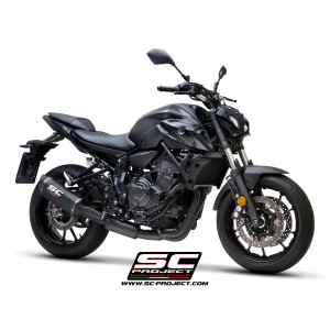 SC Project para YAMAHA MT-07 (2021 - 2024) - Línea de escape completa 2-1 acero inoxidable, negro mate, con escape SC1-S carbono