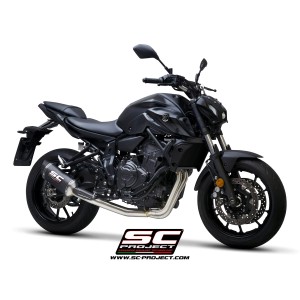 SC Project para YAMAHA MT-07 (2021 - 2024) - Línea de escape completa 2-1 acero inoxidable, con escape SC1-S carbono