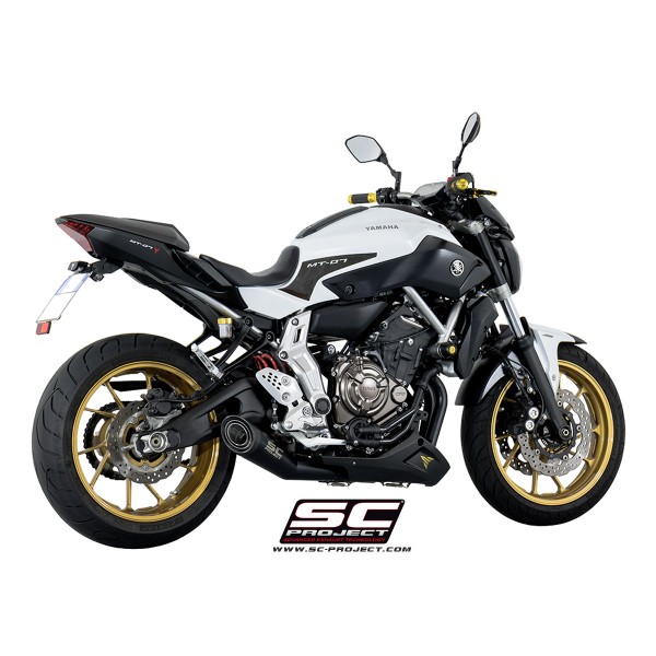 SC Project para YAMAHA MT-07 (2013 - 2016) - Línea de escape completa 2-1 acero inoxidable, con escape S1 acero inoxidable, negr