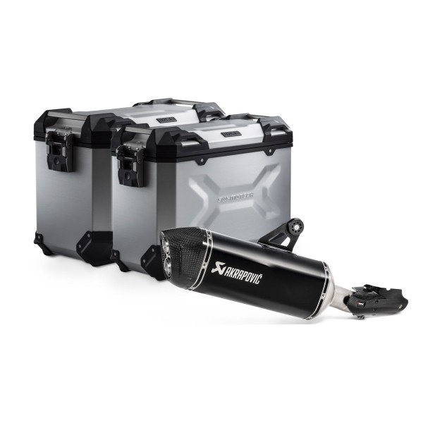 Sistema de maletas TRAX ADV + Akrapovic Plateado. 45/37 l. BMW R 1250 GS/Adv/Rallye (18-).