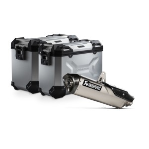 Sistema de maletas en aluminio TRAX ADV+Akrapovic Plateado. 45/37 litros. Triumph Tiger 900 (19-23).