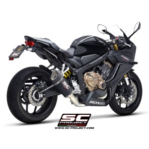 SC Project para HONDA CBR650R (2021 - 2023) - Línea de escape completa 4-1 acero inoxidable, con escape SC1-R carbono