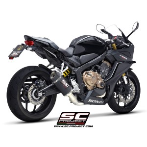 SC Project para HONDA CBR650R (2021 - 2023) - Línea de escape completa 4-1 acero inoxidable, con escape SC1-S carbono