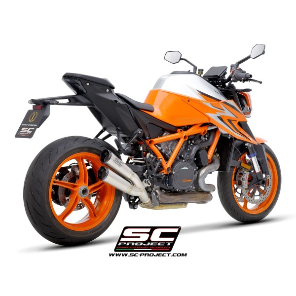 SC Project para KTM 1290 SUPER DUKE R (2021 - 2023) - Euro 5 - Escape Twin S1-CNC titanio, con tapa de salida mecanizado a parti