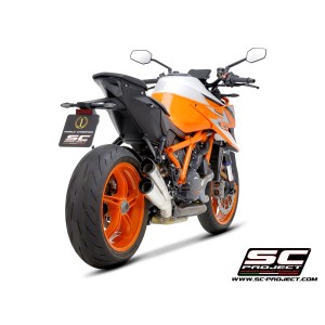 SC Project para KTM 1290 SUPER DUKE R (2021 - 2023) - Euro 5 - Escape Twin S1-CNC titanio, con tapa de salida mecanizado a parti