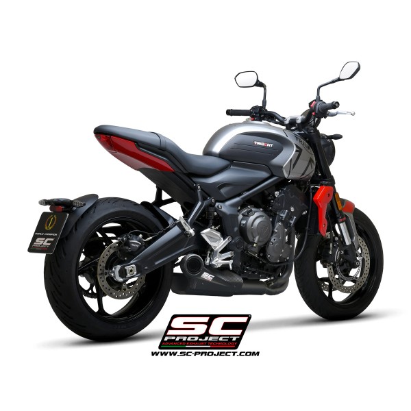SC Project para TRIUMPH TRIDENT 660 (2021 - 2024) - Línea de escape completa 3-1 acero inoxidable, negro mate, con escape STR-1