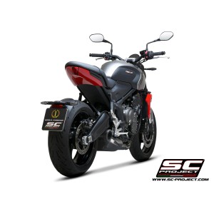 SC Project para TRIUMPH TRIDENT 660 (2021 - 2024) - Línea de escape completa 3-1 acero inoxidable, negro mate, con escape STR-1