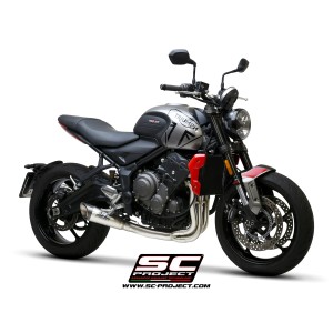 SC Project para TRIUMPH TRIDENT 660 (2021 - 2024) - Línea de escape completa 3-1 acero inoxidable, con escape S1 titanio