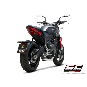 SC Project para TRIUMPH TRIDENT 660 (2021 - 2024) - Línea de escape completa 3-1 acero inoxidable, con escape CR-T carbono con m