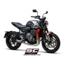 SC Project para TRIUMPH TRIDENT 660 (2021 - 2024) - Línea de escape completa 3-1 acero inoxidable, con escape CR-T carbono con m