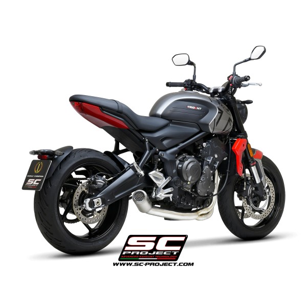SC Project para TRIUMPH TRIDENT 660 (2021 - 2024) - Línea de escape completa 3-1 acero inoxidable, con escape CR-T titanio con m