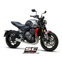 SC Project para TRIUMPH TRIDENT 660 (2021 - 2024) - Línea de escape completa 3-1 acero inoxidable, con escape CR-T titanio con m