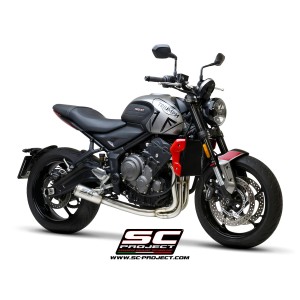 SC Project para TRIUMPH TRIDENT 660 (2021 - 2024) - Línea de escape completa 3-1 acero inoxidable, con escape CR-T titanio con m