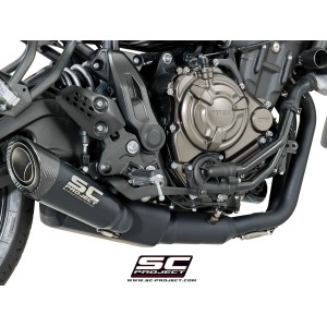 SC Project para YAMAHA MT-07 (2017 - 2020) - Línea de escape completa 2-1 acero inoxidable, con escape S1 titanio, negro mate