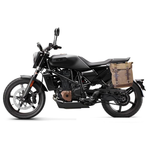 Bolsa lateral en piel dividida + marco husqvarna svartpilen 701