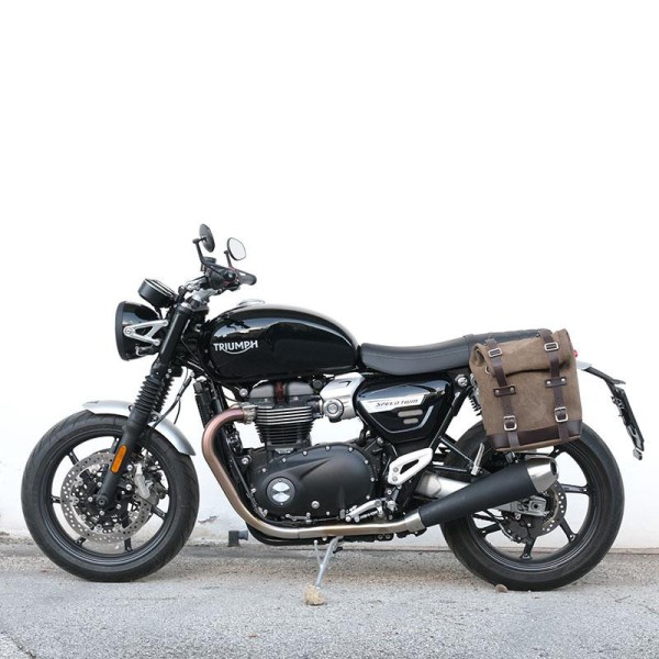 Bolsa lateral en piel dividida +marco izquierdo triumph speed twin 1200 (2019 hasta ahora)