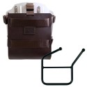 Portabolsa de aluminio con frontal de cuero ajustable, enganche rápido y marco