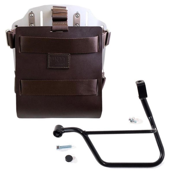 Portabolsa de aluminio con frontal de cuero ajustable, enganche rápido y marco (2016 en adelante)