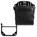 Portabolsa de aluminio con frontal de cuero ajustable, enganche rápido y marco universal