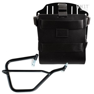 Portabolsa de aluminio con frontal de cuero ajustable, enganche rápido y marco