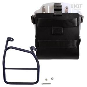 Portabolsa de aluminio con frontal de cuero ajustable, enganche rápido y marco
