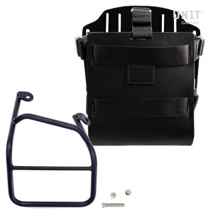 Portabolsa de aluminio con frontal de cuero ajustable, enganche rápido y marco