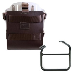 Portabolsa de aluminio con frontal de cuero ajustable, enganche rápido y marco scrambler 1100 para doble escape derecho