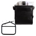 Portabolsa de aluminio con frontal de cuero ajustable, enganche rápido y marco