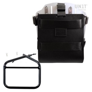 Portabolsa de aluminio con frontal de cuero ajustable, enganche rápido y marco