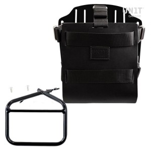 Portabolsa de aluminio con frontal de cuero ajustable, enganche rápido y marco
