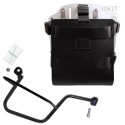 Portabolsa de aluminio con frontal de cuero ajustable, enganche rápido y marco