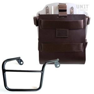 Portabolsa de aluminio con frontal de cuero ajustable, enganche rápido y marco