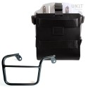 Portabolsa de aluminio con frontal de cuero ajustable, enganche rápido y marco