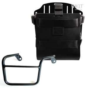 Portabolsa de aluminio con frontal de cuero ajustable, enganche rápido y marco