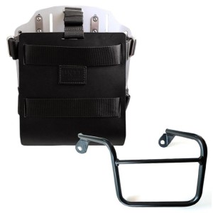 Portabolsa de aluminio con frontal de cuero ajustable, enganche rápido y marco