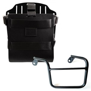 Portabolsa de aluminio con frontal de cuero ajustable, enganche rápido y marco