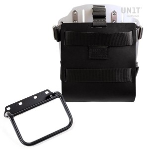Portabolsa de aluminio con frontal de cuero ajustable, enganche rápido y marco