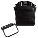 Portabolsa de aluminio con frontal de cuero ajustable, enganche rápido y marco
