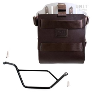 Portabolsa de aluminio con frontal de cuero ajustable, enganche rápido y marco