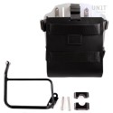 Portabolsa de aluminio con frontal de cuero ajustable, enganche rápido y marco