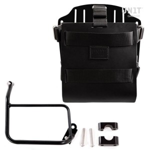 Portabolsa de aluminio con frontal de cuero ajustable, enganche rápido y marco