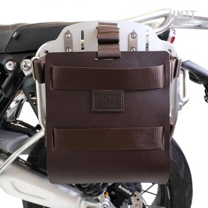 Porta bolsos en aluminio con frontal de cuero ajustable