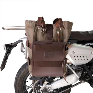 Porta bolsos en aluminio con frontal de cuero ajustable
