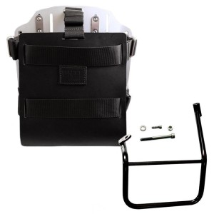 Portabolsa de aluminio con frontal de cuero ajustable, enganche rápido y marco